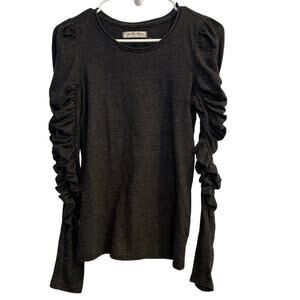 We The Free Size XS Extra Small Ruched Sleeve Dark Gray Top